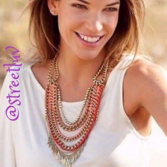 Stella & Dot Carmen Layered Statement Necklace Coral Desert Rose Gold Multi - Picture 1 of 6